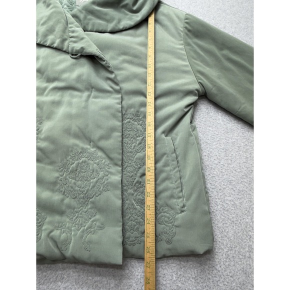 J Jill Womens Large Green Embroidered Puffer Jacket Snap Front Collar - Picture 10 of 16